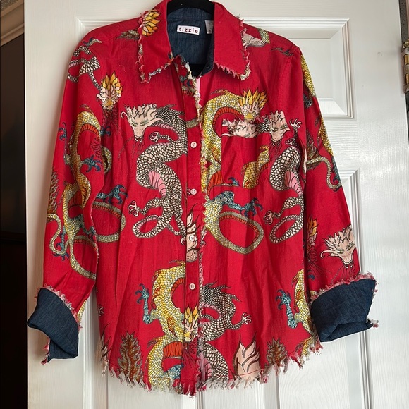Tizzie | Tops | Tizzie Red Dragon Print Buttonup Shirt | Poshmark